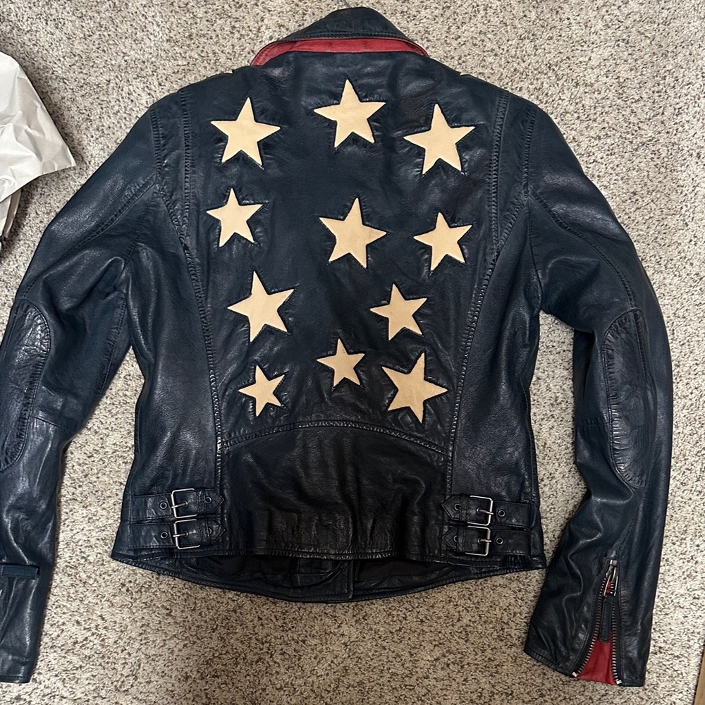 Blue Leather Jacket with Star Design